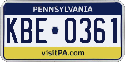 PA license plate KBE0361