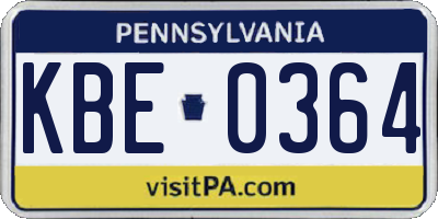 PA license plate KBE0364