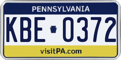 PA license plate KBE0372