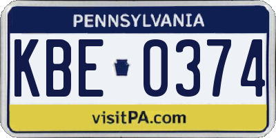 PA license plate KBE0374