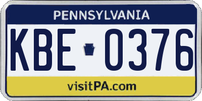 PA license plate KBE0376