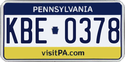 PA license plate KBE0378