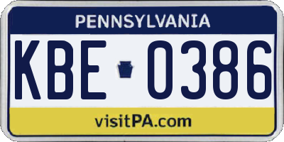 PA license plate KBE0386