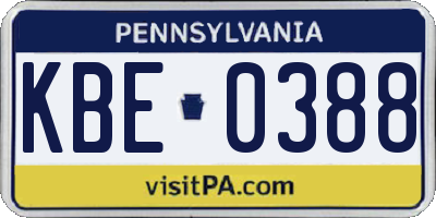 PA license plate KBE0388