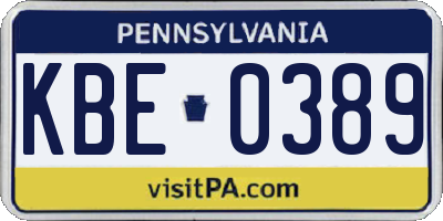 PA license plate KBE0389
