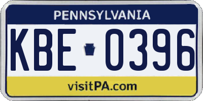 PA license plate KBE0396