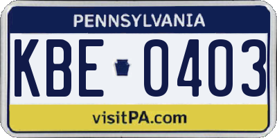 PA license plate KBE0403