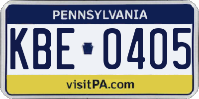 PA license plate KBE0405