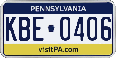 PA license plate KBE0406