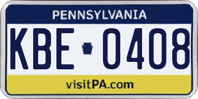 PA license plate KBE0408