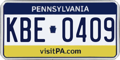 PA license plate KBE0409