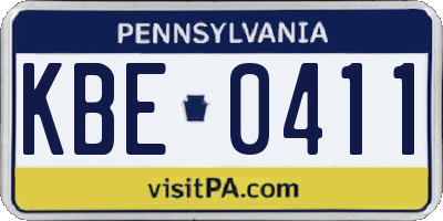 PA license plate KBE0411