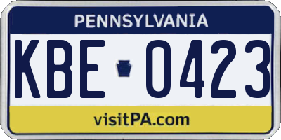 PA license plate KBE0423