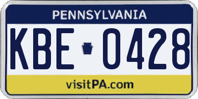 PA license plate KBE0428