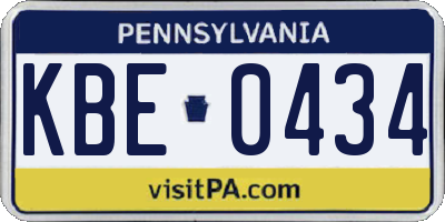 PA license plate KBE0434
