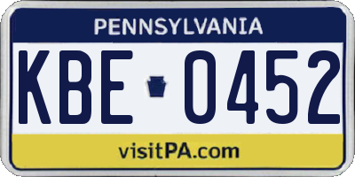 PA license plate KBE0452