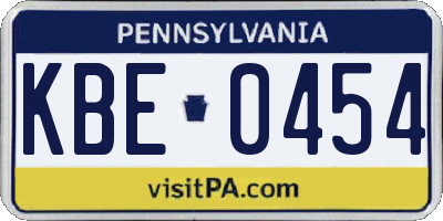 PA license plate KBE0454
