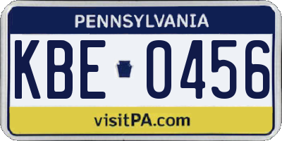 PA license plate KBE0456