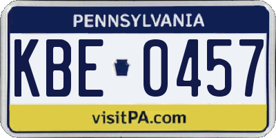 PA license plate KBE0457