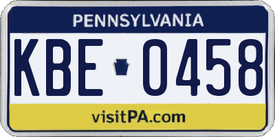 PA license plate KBE0458
