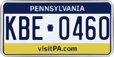 PA license plate KBE0460