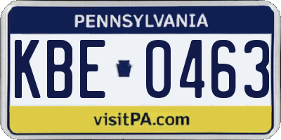 PA license plate KBE0463