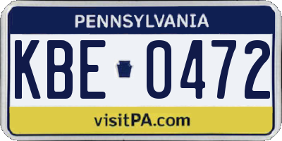 PA license plate KBE0472