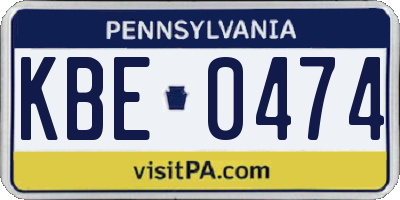 PA license plate KBE0474