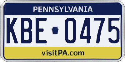 PA license plate KBE0475