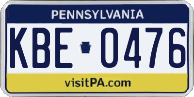 PA license plate KBE0476