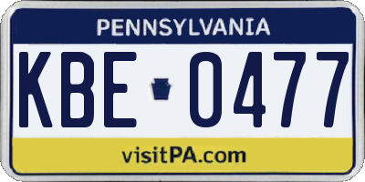 PA license plate KBE0477