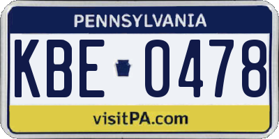 PA license plate KBE0478