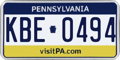 PA license plate KBE0494