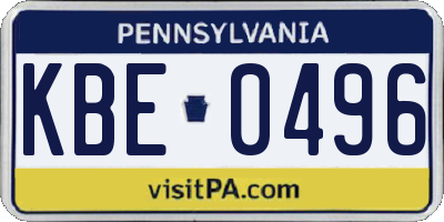 PA license plate KBE0496