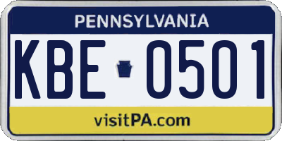PA license plate KBE0501