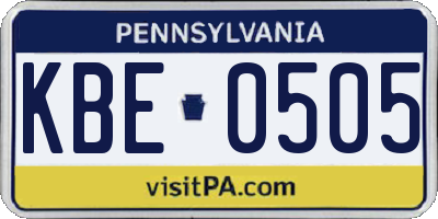 PA license plate KBE0505