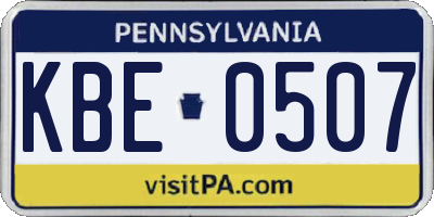 PA license plate KBE0507