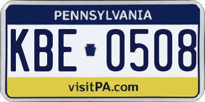 PA license plate KBE0508