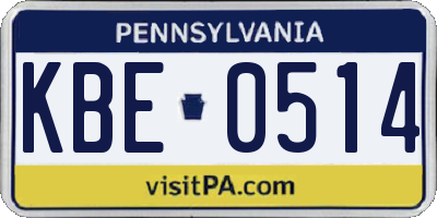 PA license plate KBE0514
