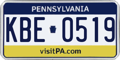 PA license plate KBE0519