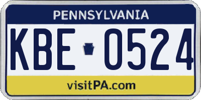 PA license plate KBE0524