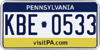 PA license plate KBE0533