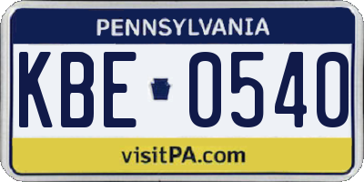 PA license plate KBE0540