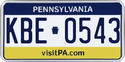 PA license plate KBE0543