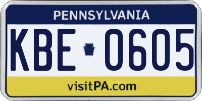 PA license plate KBE0605