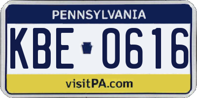 PA license plate KBE0616
