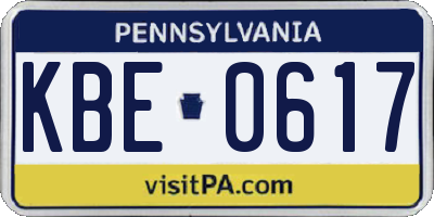 PA license plate KBE0617