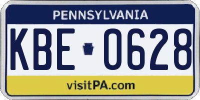 PA license plate KBE0628