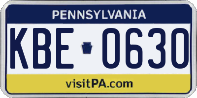 PA license plate KBE0630