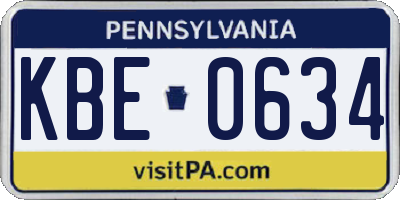 PA license plate KBE0634